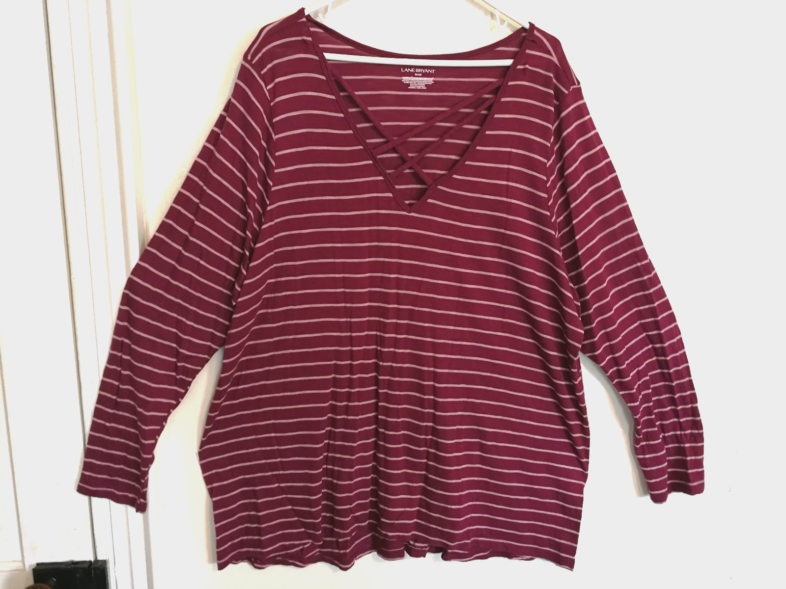 Lane Bryant Womens Blouse 26/28 Plus Burgundy Purple White Supima Cotton Blend