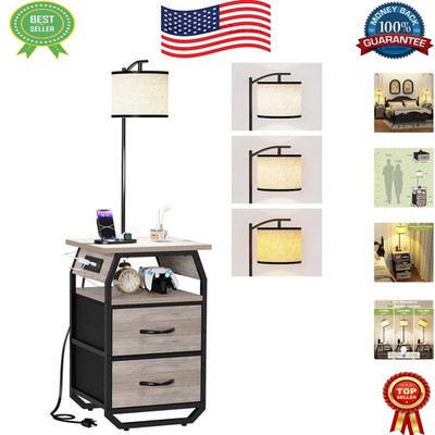 Compact Nightstand with Lamp and Charging Station - 3 Color Temperature Options