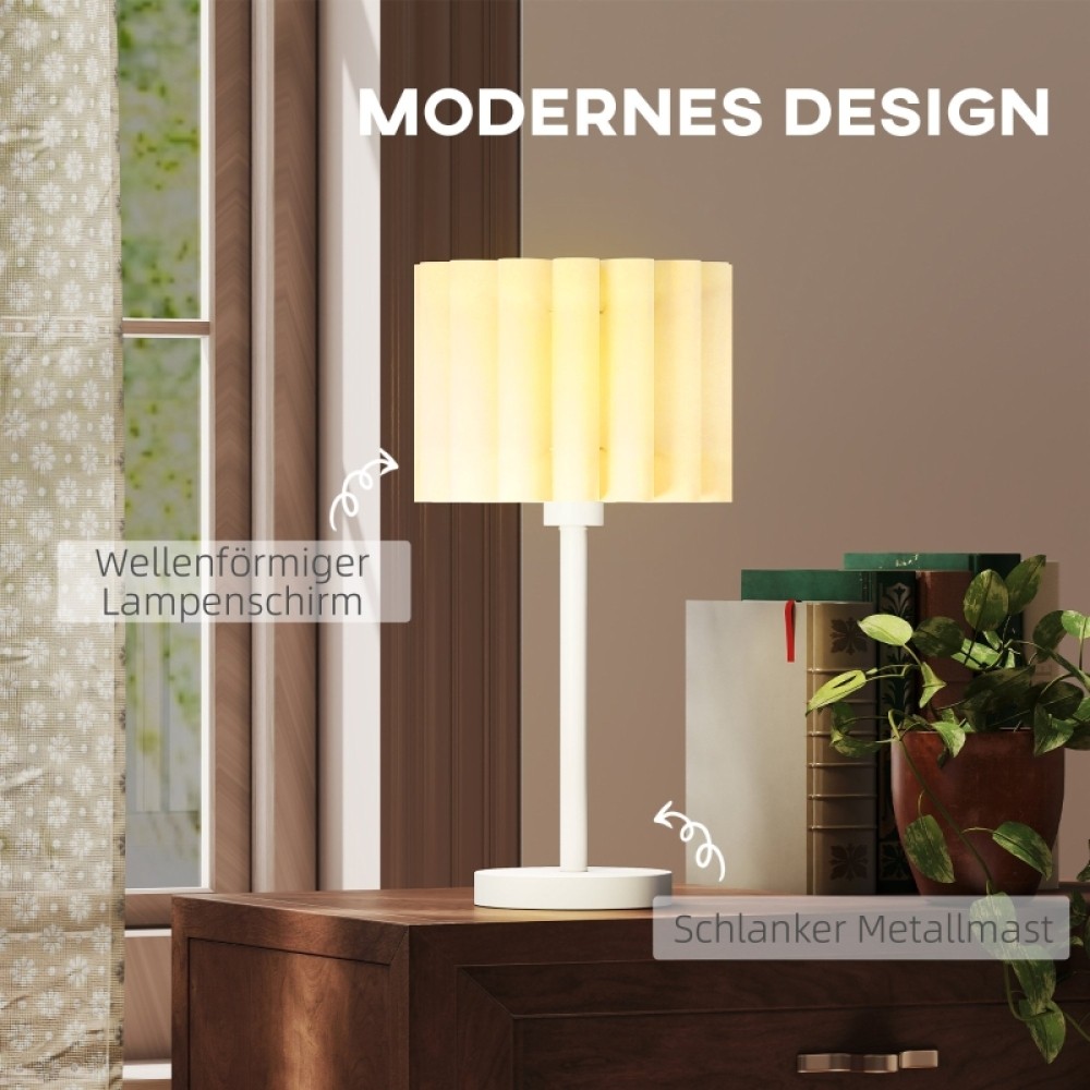 Lampe de table E27 blanche à abat-jour ondulé pour éliminer la fatigue visuelle nocturne