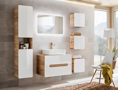 Design Badezimmer Möbel Bad 6tlg. Set Garnitur Schrank Waschbecken Gruppe Modern - Bild 1 von 4