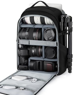  Camera Bag, DSLR SLR Camera Backpack Fits up to 15.6'' Laptop, Large Black