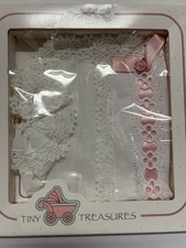 Tiny Treasures Keepsake Bonnet Linen Lace Pink Ribbon 1994 Baby Christening