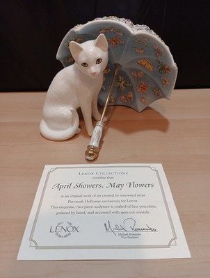 専用箱付属 LENOXレノックス キャット ペルシャ猫24K 4月の雨 5月の花 Lenox Parvaneh Cat with Umbrella April Showers Bring May Flowers
