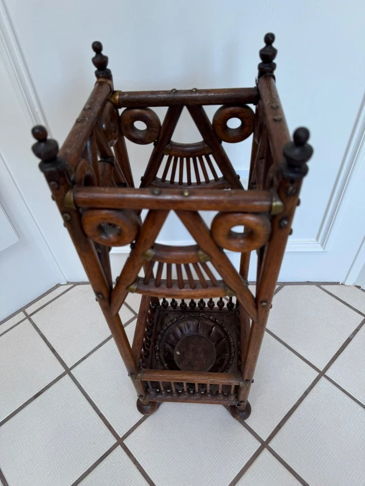 ANTIGUO PARAGUAS/SOPORTE BASTÓN BOLA Y PALO ROBLE VICTORIANO MARCADO 1892 Foto 4 de 4