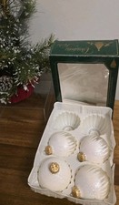 4 Christmas by Krebs Ornaments Designer Glass Pearl White Frosted Glitter 2  "