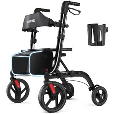 Andador COSYWILL con Asiento, Andador Andador Plegable, Ruedas de 10", Altura Ajustable