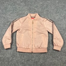 Guess Los Angeles Bomber Jacket Kids 8 Pink Lined Ribbed Trim Logo Full Zip