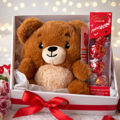 Women s Day Gift Set: Zipper Teddy Bear Pouch with Lindt LINDOR Truffles 2.1 oz
