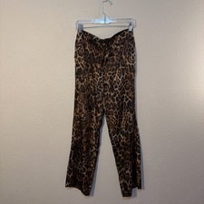 ZARA Women's Brown Black Animal Print Satin Straight Leg Dress Pants Button Zip