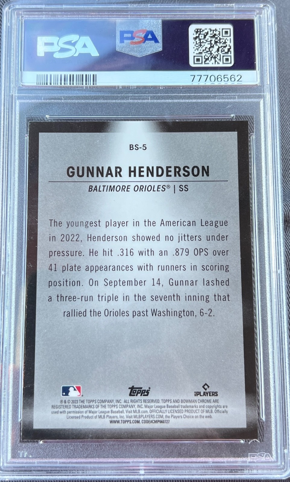 2023 Bowman Spotlights Gunnar Henderson #BS-5 (RC) - PSA 10 view 2