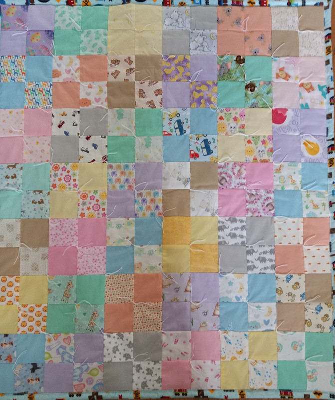 Handmade Four Patch Multi Color Pastel Patchwork Baby Boy Quilt