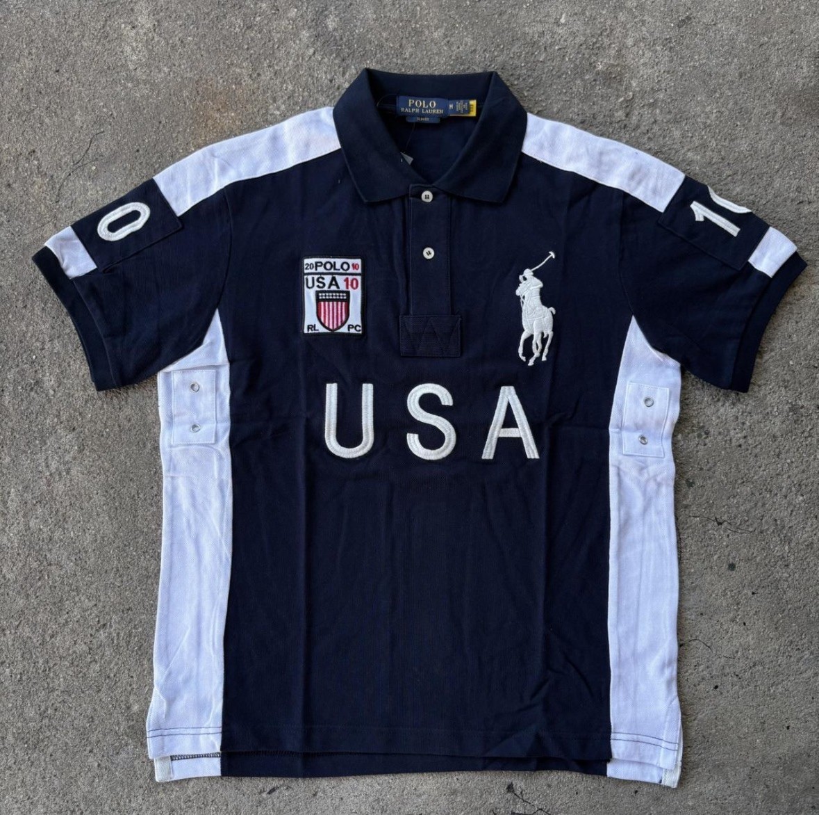 Polo Ralph Lauren Mens Polo Shirt Navy Blue USA Big Pony Chief Keef Size Medium