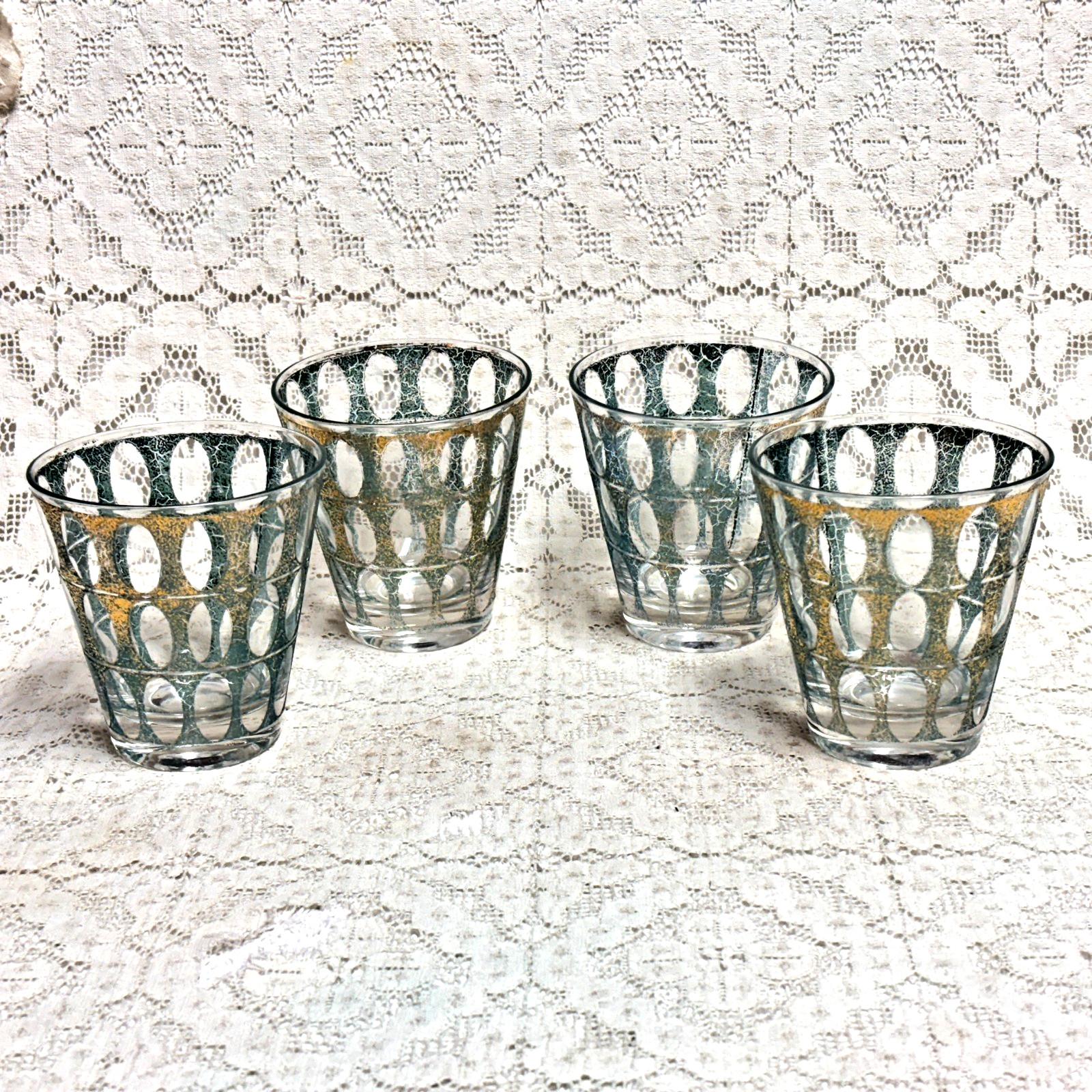 Culver Piza Double Old Fashion Glasses 4 1/4"  Barware Crackle  24k trim