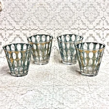 Culver Piza Double Old Fashion Glasses 4 1/4"  Barware Crackle  24k trim