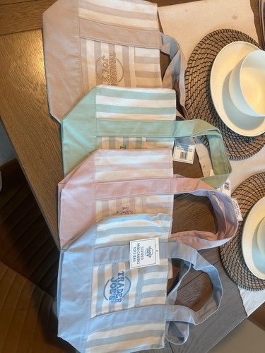 Trader Joe's Striped Pastel Mini Canvas Tote Bags 2026 Limited Edition Set Of 4