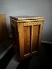 Vintage White Clad Oak Wood Ice Box Nightstand Cabinet End Table Brass Hardware — photo 7