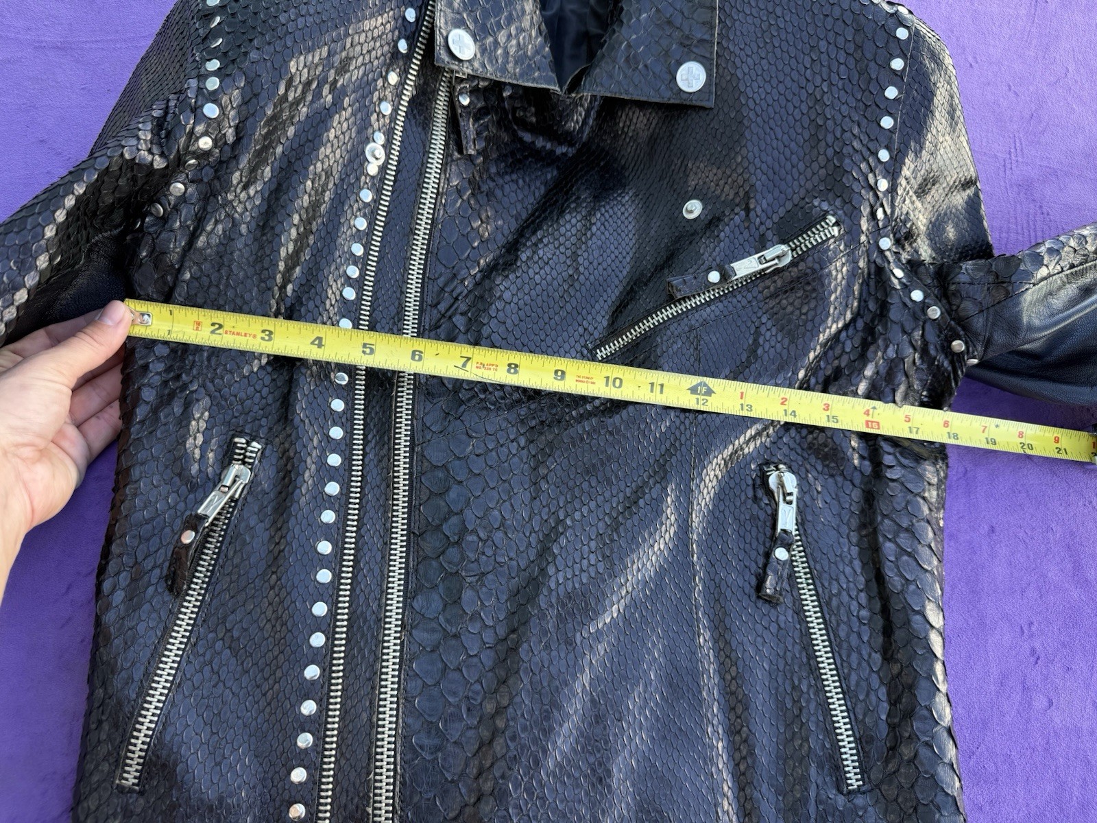 Genuine Python Leather Biker Jacket with Leather … - image 11