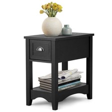 Side End Table with 1 Drawer & 1 Storing Shelf & 4 Solid Rubber wood Legs