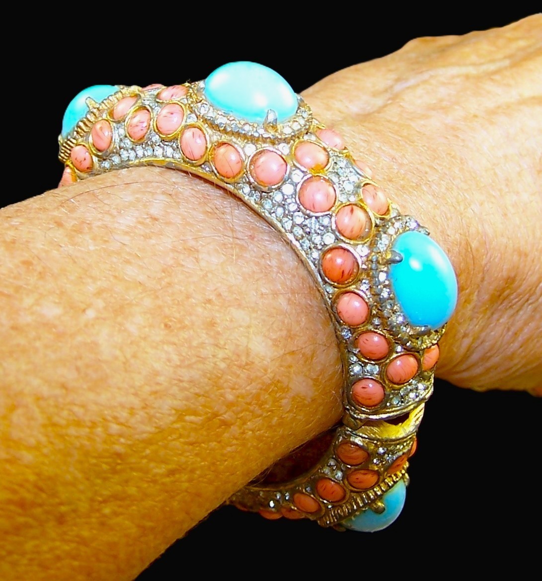 K.J.L. Kenneth J. Lane 1960s Turquoise & Coral Ca… - image 9