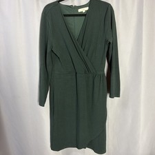 LOFT Women's Size 14 Wrap Sheath Dress V-Neck Long Sleeves Rayon Blend Green.