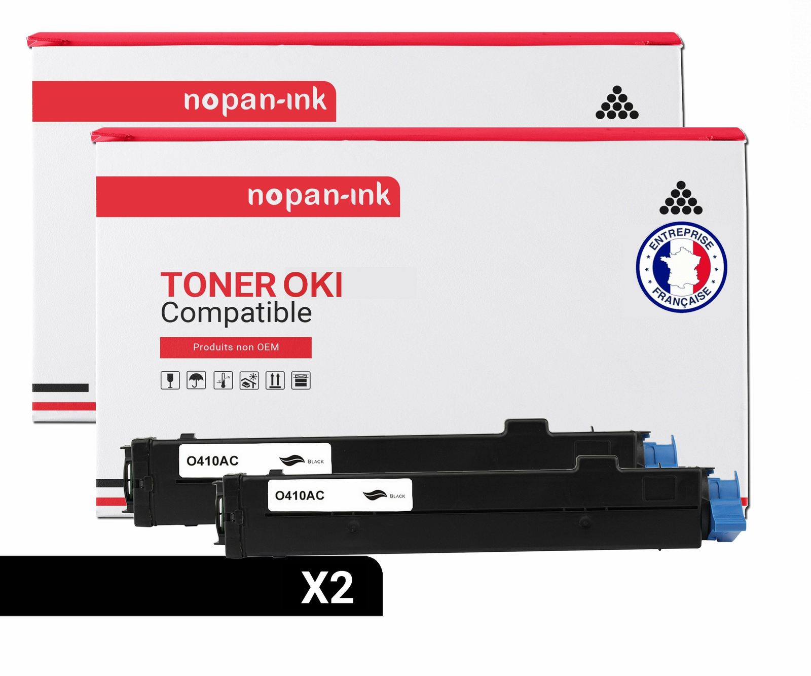 Toner OKI 43979102 compatible NOPAN-INK lot de 2 à haute densité pour textes noirs nets