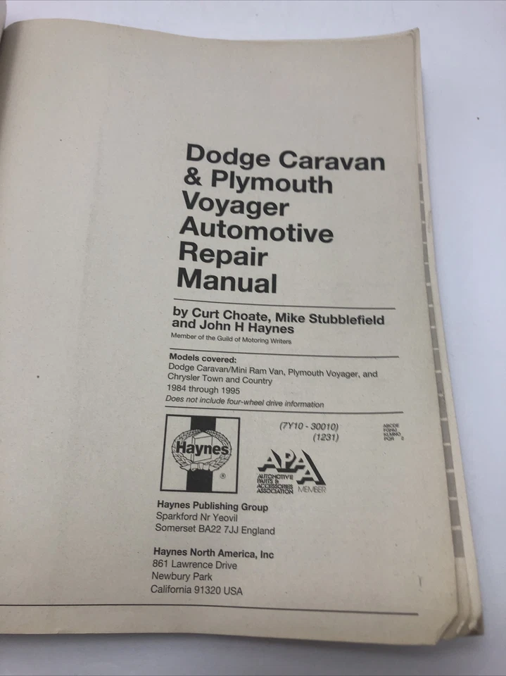 Dodge Caravan, Plymouth Voyager & Chrysler Mini Vans 1984-1995 Haynes Repair Gde - Image 2 of 4