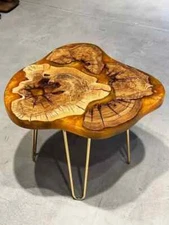 Orange Epoxy Resin Coffee Table Top, Live Edge Wooden Epoxy Resin Table Top