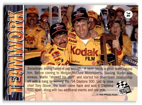1996 Press Pass #74 Larry McClure / Tony Glover / Sterling Marlin Scorchers - Picture 2 of 2