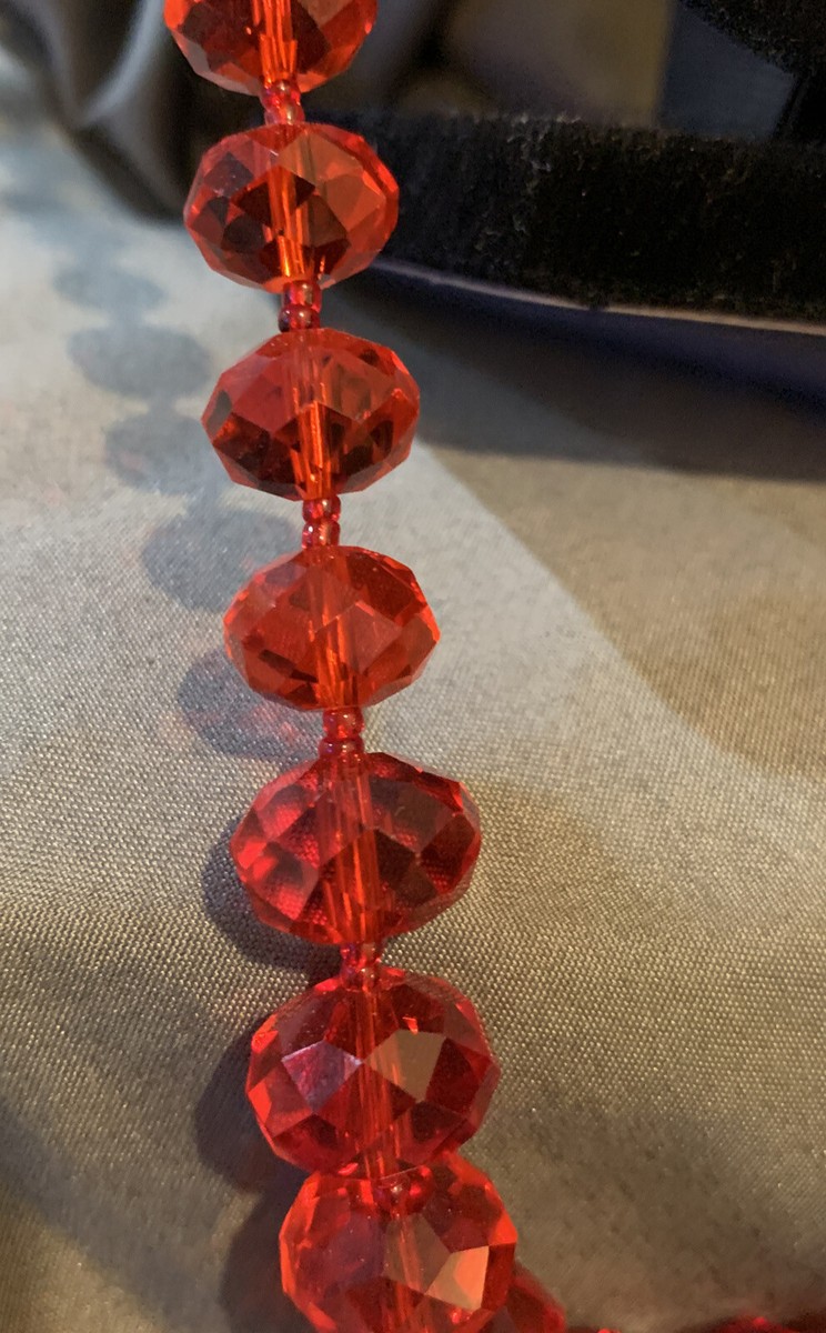 Fabulous Red Faceted Graduating Size Glass Bead Necklace  33” View 3