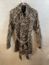 Chaps Women’s Trench Coat Zebra All Over Print Medium Beige Brown Belt