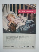 1940s ALCOA ALUMINUM Toddler Girl Sleep WWII Colorful Vintage Poster Print Ad