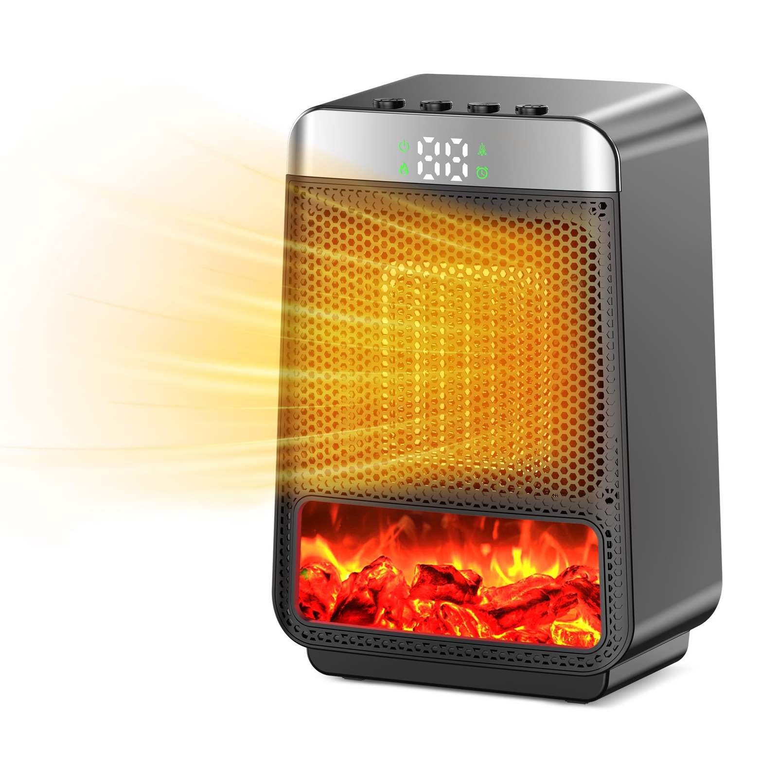 Portable Space Heater for Indoor - Small Electric Flame Heaters with Thermost...