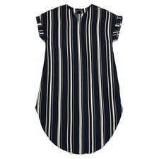SheIn Womens Size S Black White Cream Striped V-Neck Short Sleeves Tunic Dress