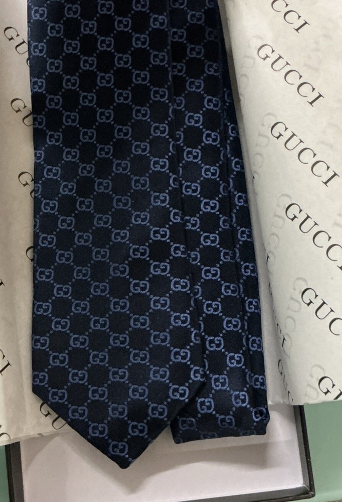 Gucci New Black Tie Blue Logo GG