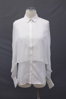NWT$1775 Brunello Cucinelli Women Multi-Textured Silk Chiffon+Cotton ShirtM A181