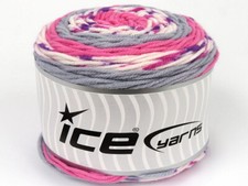 2-Skein Lot Cakes Yarn Light Acrylic 2x140g/225m Pink White Grey Purple
