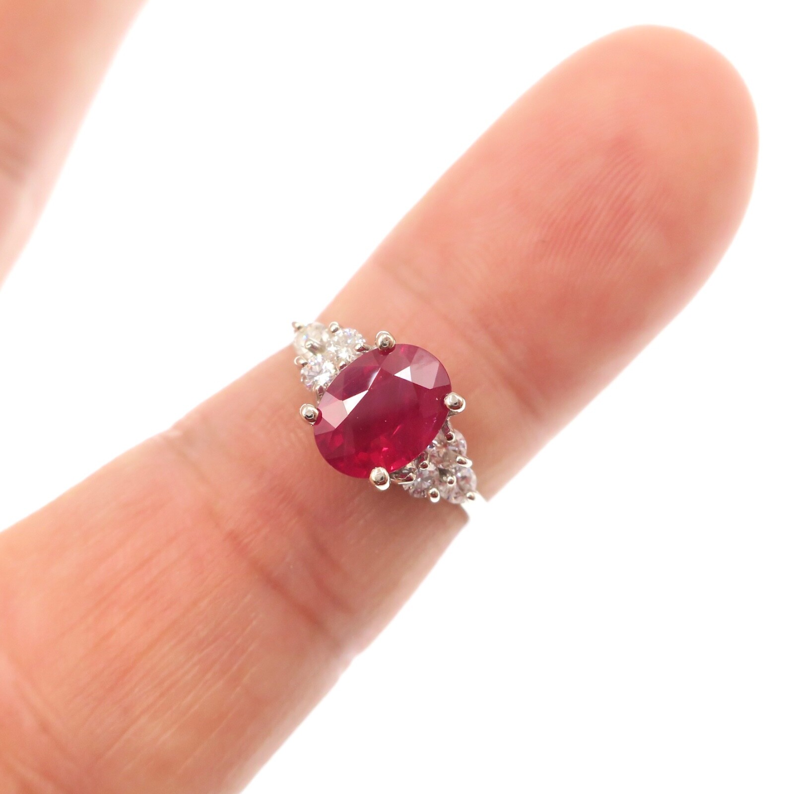 Classic 14k Solid White Gold Natural Ruby and Dia… - image 2
