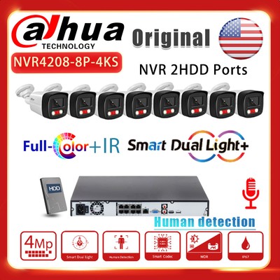 US Dahua 8CH Smart Light Full Color IP Security Camera 8POE 8MP System 2SATA Lot