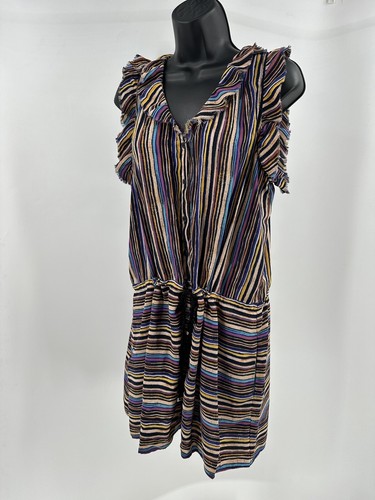 Rachel Roy Striped Shirt Dress Button Drawstring Short Sleeve Pink Blue Medium - Picture 2 of 9