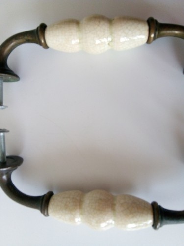 Vintage Door Knobs Set Of 3 Beige Ceramic Metal Handle Interior Collectable - 第 3/7 張圖片