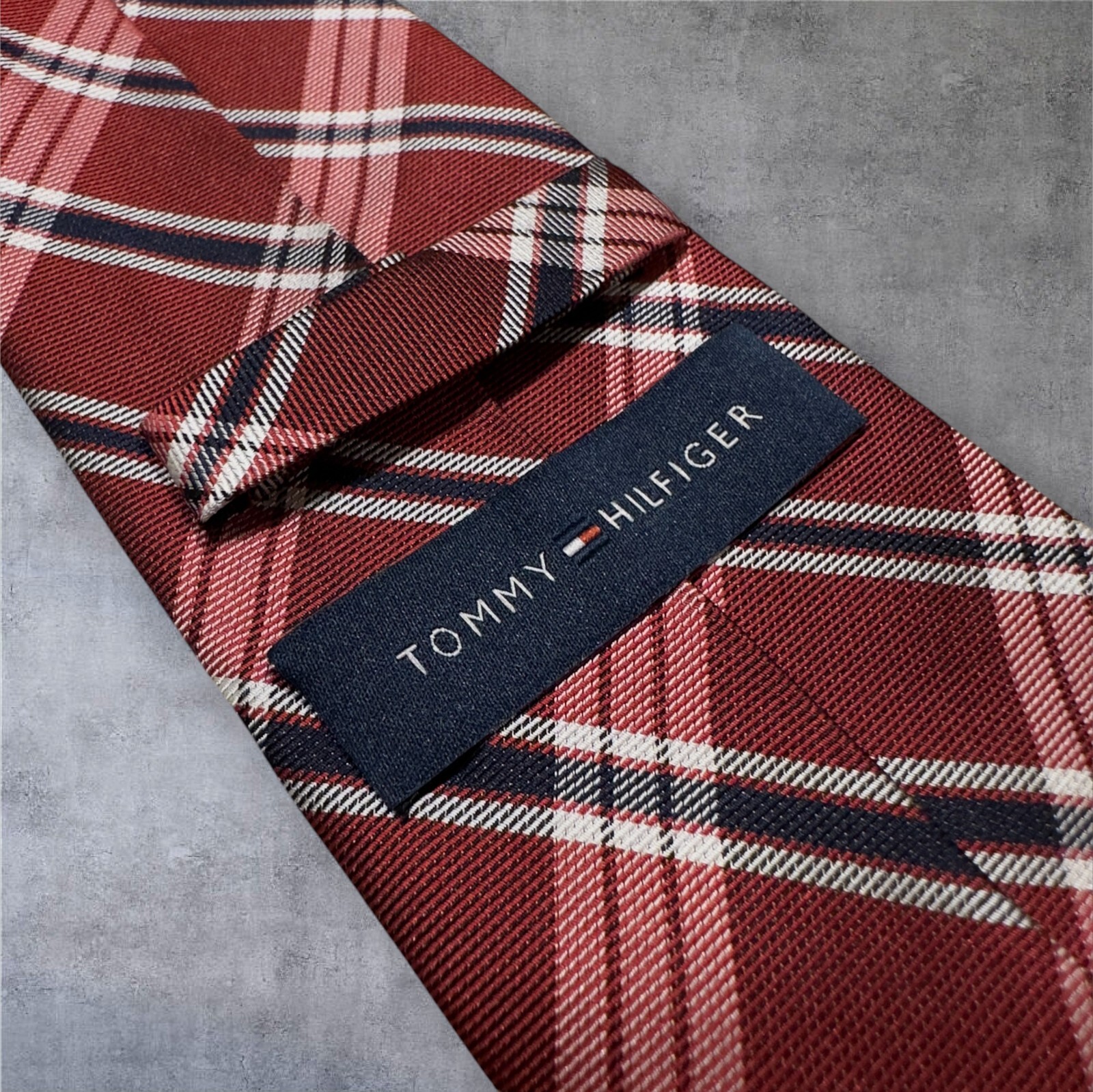 TOMMY HILFIGER Pure Silk Tie Red/Blue Silk Necktie Geometric image 4