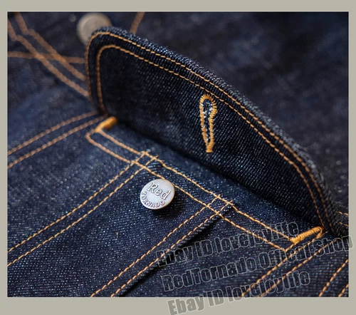 Red Tornado Men Jean Jacket Wool Blanket Lined 18oz Raw Selvedge Denim Coat - Picture 15 of 29