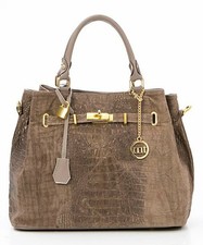 Mia Tomazzi Taupe  Croc-embossed Duomo Leather Satchel