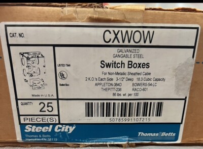 Thomas & Betts Galvanized Gangable Switch Boxes CXWOW Case/25, 1/2  Knockouts