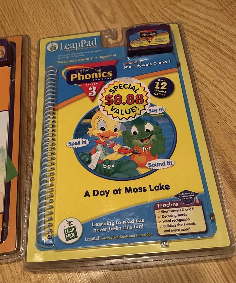 Leap Frog Leap Pad Books & Cartridges Lot Of 3 K5 Math, Leap-1 Reading, Phonics - Image 4 of 4