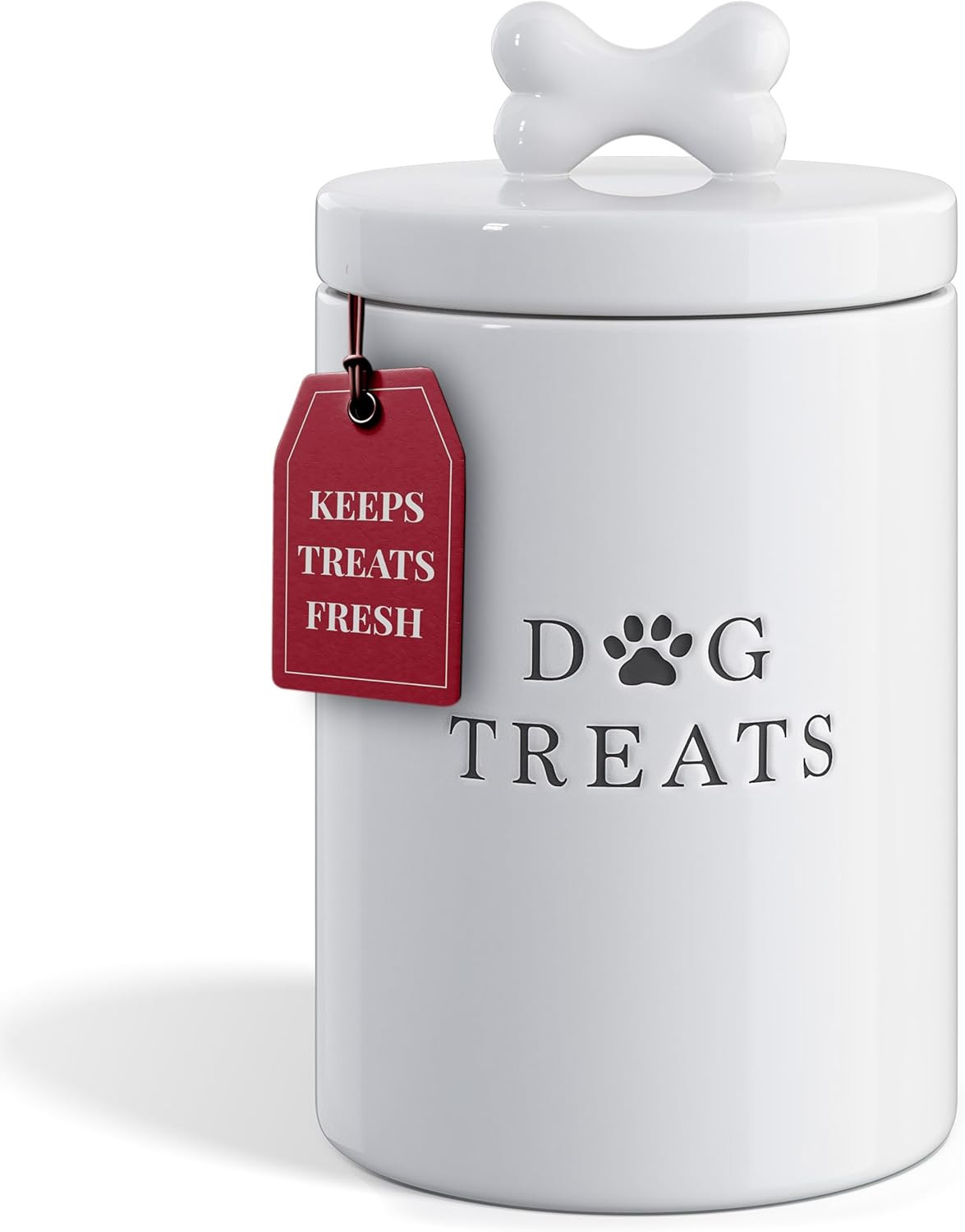 Large Dog Treat Container Airtight with Lid, Cute Rustic Ceramic Dog Treat Stora