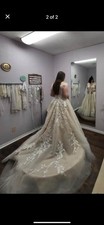 Ivory Champagne Lace Embroidery Ball Gown Wedding Dress V Neck Sleeveless Train