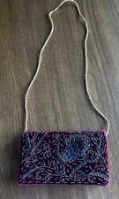 Gorgeous Embroidered Beaded Peacock Bordeaux Red Clutch Bag