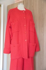 1994 Spring Printemps Chanel Boutique Hot Coral Jacket and Trouser Set
