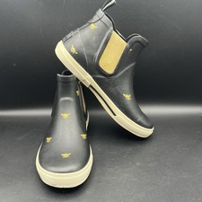 Joules Rainwell Wellington Boots Women's Black Gold Bee Waterproof Size US 7